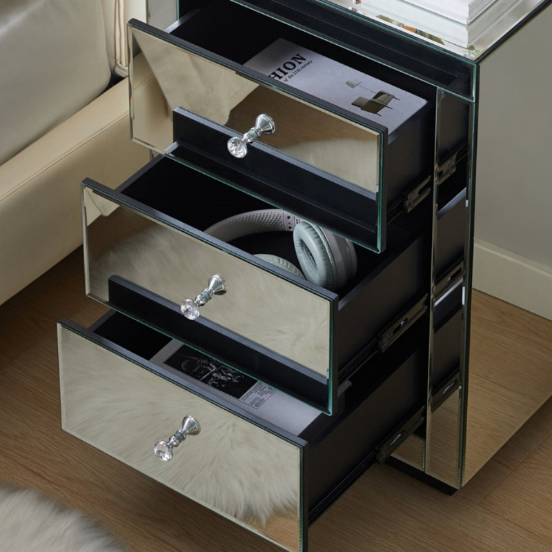 Everly Quinn Yolanta 3 - Drawer Nightstand in Silver Modern Contemporary Glam Style & Reviews
